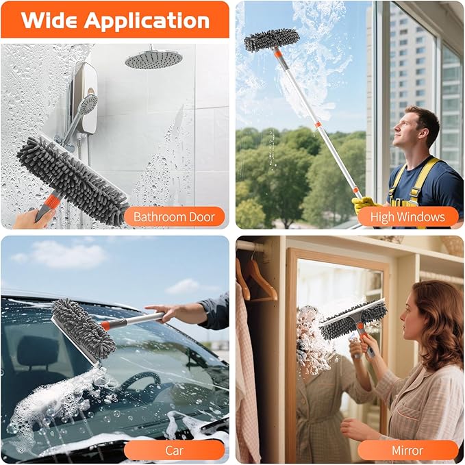 Ordenado 62" Window Squeegee Cleaning Kit, 2 in 1 Window Cleaner Tool with Long Handle, Rotatable High Windows Washing Kit for Home & Outdoor, Detachable Washer Tool Squeegee for Shower Glass, Car