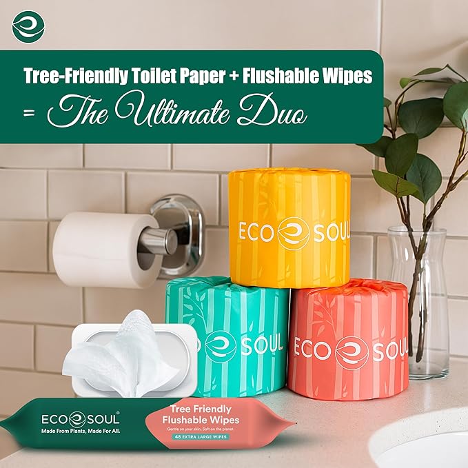 Eco Soul Premium Bamboo Toilet Paper 3 Ply | 12 Mega Rolls | 300 Sheets Each | FSC Certified Hypoallergenic, Textured & Skin-Friendly Septic-Safe Soft Bathroom Tissue Eco-Friendly Chemical & Dye Free