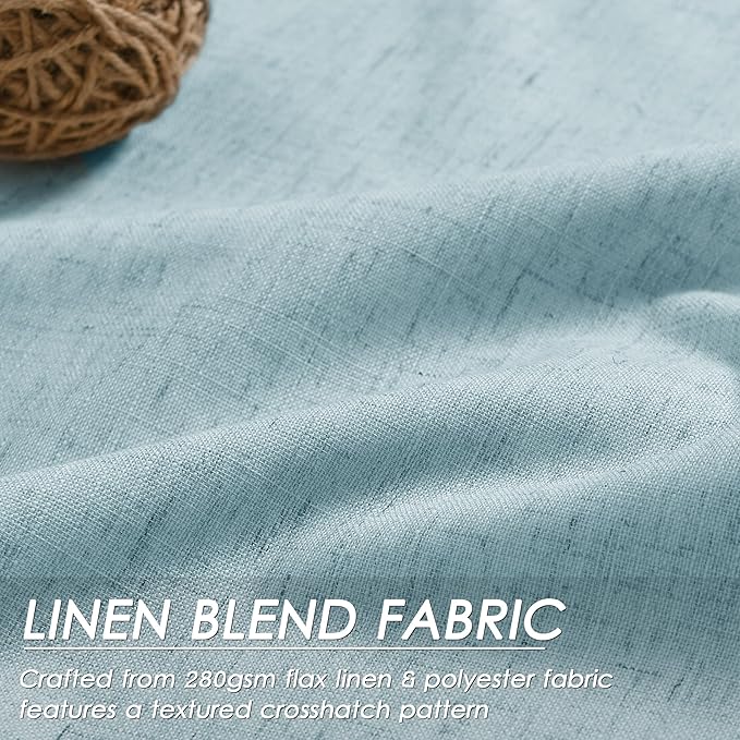 Light Blue Linen Blackout Curtains 108 Inches Long 2 Panel Set for Living Room Back Tab Pocket Drapes Cotton Textured Room Darkening Light Blocking Curtain for Bedroom Cottage High Window 52x108