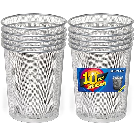 Silver Mesh Trash Cans,10-Pack 6 Gal Mesh Office Trash Can,Open Metal Wire Wastebaskets, Waste Basket Trash Can for Near Desk, Small Garbage Can,Recycling Garbage Container Bin for Office&Home
