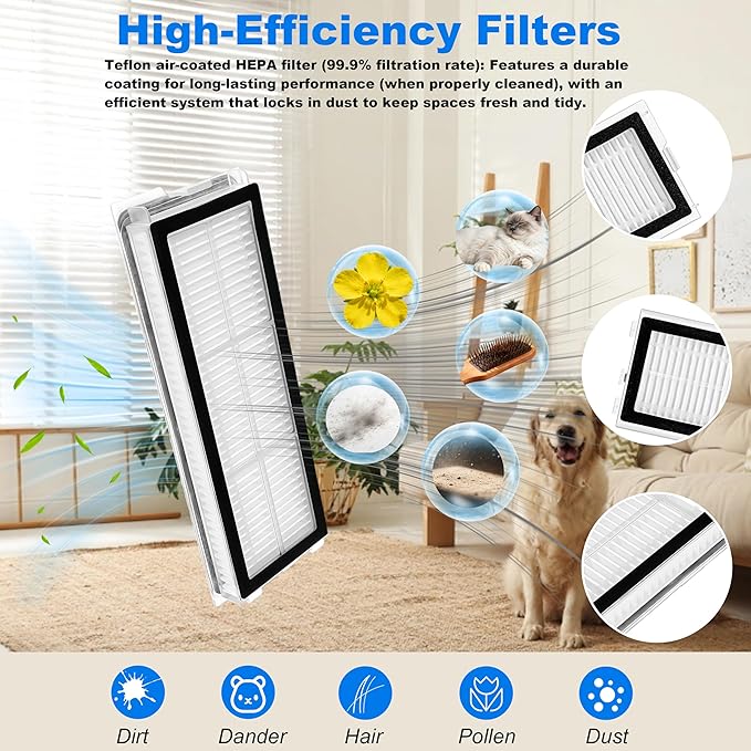 28Pcs Accessories Replacement Kit for Roborock QV35A/QV35S,QR798/QR598 Robot Vacuum,2 Main Brush,4 Filters,8 Mop Pads,6 Dust Bags,6 Side Brushes,2 Tools