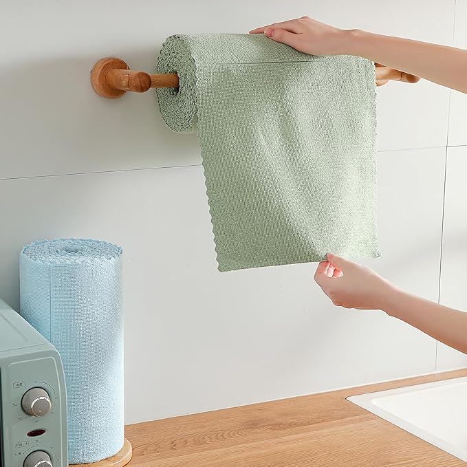 Tigona 80 Pack Microfiber Cleaning Cloth Roll,Lint Free Rags & Tear Away Reusable Towels Washable Scratch,Ultra Absorbent Dish Rags(12" x 12") for Car Kitchen Home Garage-Green