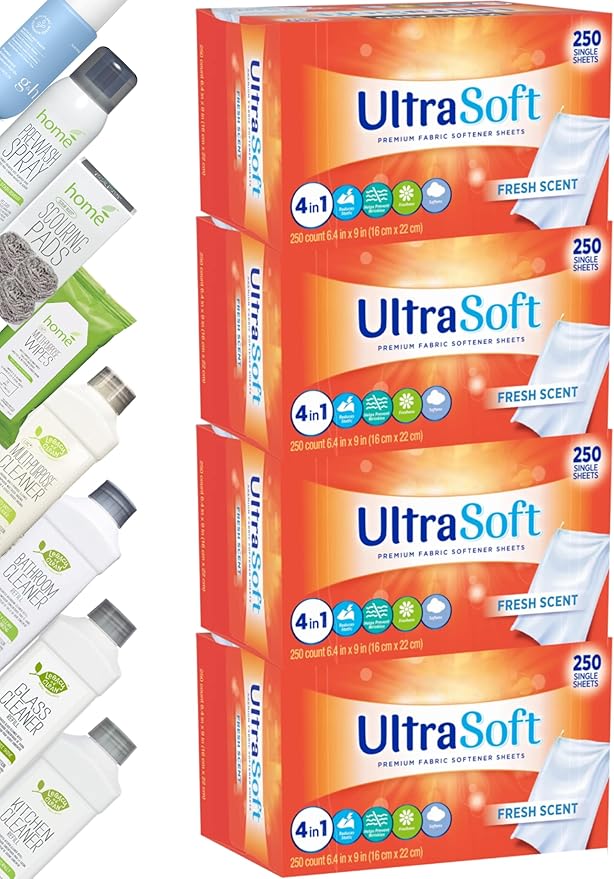 200 Single Laundry Dryer Sheets(6.4"x9")w/ Easy Dispenser Box Packaging,Household Premium 4 in 1 Fabric Softener Fresh Scent,Drive Clothes Ultra Soft,Plus 200 Pulls ZNRO 4-Ply 6.1"x6.9" Facial Tissues