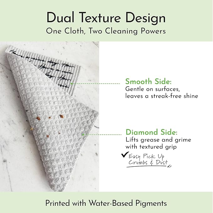 Long Gray 7‑Pack Swedish Dishcloths – Reusable,Cellulose Sponge Dish Cloths for Washing Dishes, Paper Towel Replacement, Plastic-Free Packaging, Super Absorbent