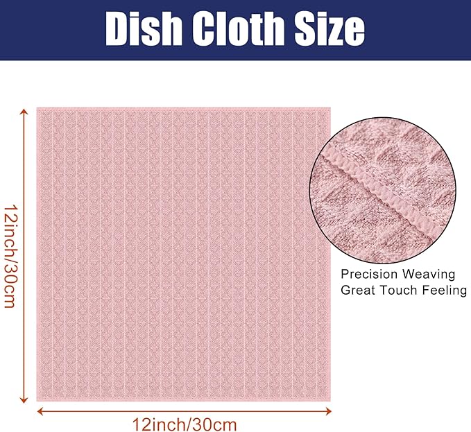Homaxy Microfiber Waffle Weave Kitchen Dish Cloths, 12 x 12 Inch Ultra Absorbent and Solid Color Dish Towels for Kitchen Fast Drying Dishcloth for Washing Dishes, 6 Pack, Pink