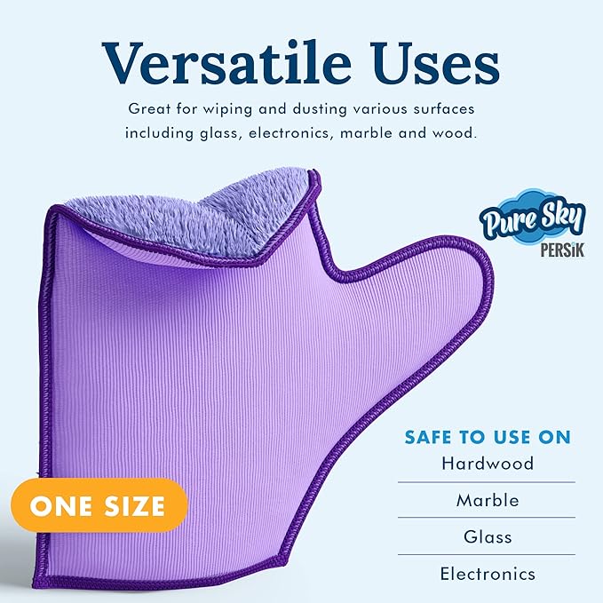 persik Pure-Sky Ultra Microfiber Cleaning Glove – JUST ADD Water No Detergents Needed - 2-in1, Combination for Glass and Multipurpose – Streak Free Magic Window Polishing Glove - Removes Stains, Dust