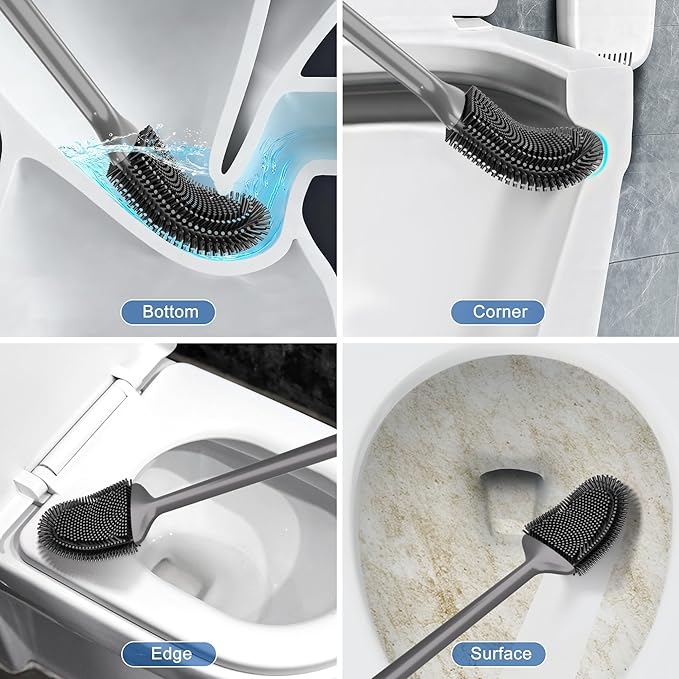 DALIPER Toilet Brush and Holder Set - Flexible Silicone Toilet Bowl Scrubber Brush, Compact Bathroom Brush with Ventilation Base, Black