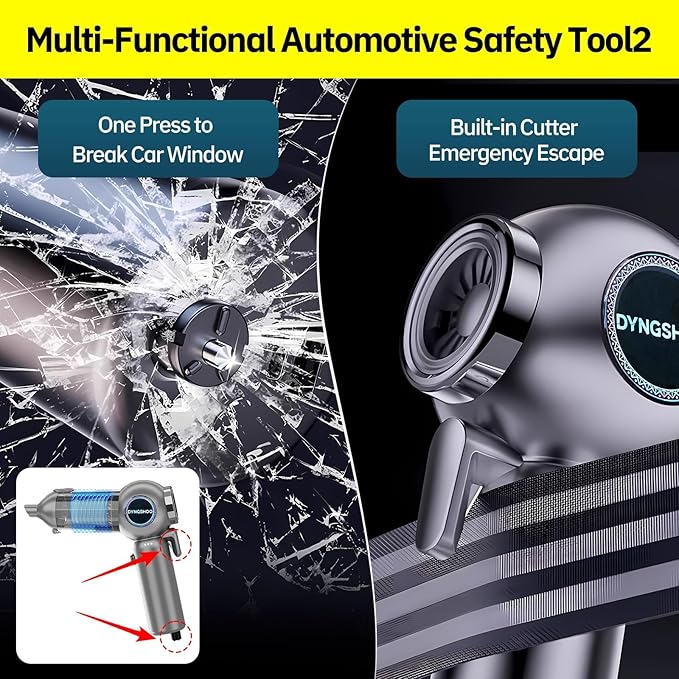 LOQFGDW Handheld Car Vacuum Portable Cordless（Equipped with a one-Touch Window Breaker and Seatbelt Cutter ） Car Vacuum Cleaner with 25000Pa Ultra-Strong Suction,Design for Drivers (Silver Gray)