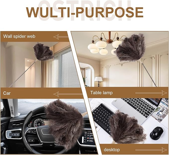 Extendable Ostrich Feather Duster Lengthen Feather Duster Used for Home Cleaning Ceilings（2.1M,Yellow）