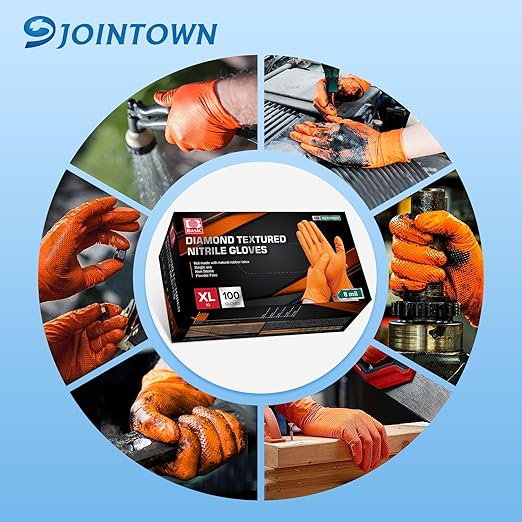 Jointown Basic Heavy Duty Nitrile Gloves, Mechanic Gloves 8 Mil Nitrile Disposable, with Raised Diamond Texture, Case of 1000, Orange, XLarge