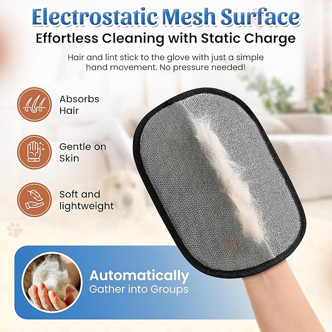 Maskotiks Pet Hair Removal Glove-Electrostatic Pet Hair Remover Glove with 5-Finger Design, Cat Hair Remover Glove for Couch,Car,Laundry,Carpet,The Magic Brush Pet Hair Remover is Light and Washable