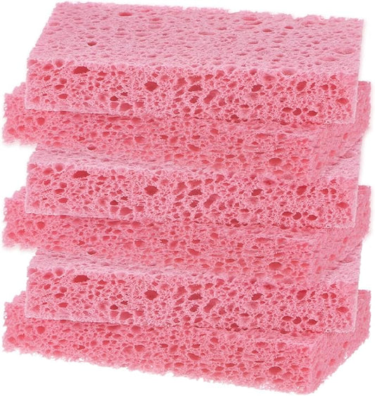 M METERXITY 6-Pack Kitchen Sponges, Condense Eco Cellulose Non-Scratch Scrub Heavy Sponge for Kitchen/Household/Bathroom, Clean Tough Messes Dish Scrubber [Pink]