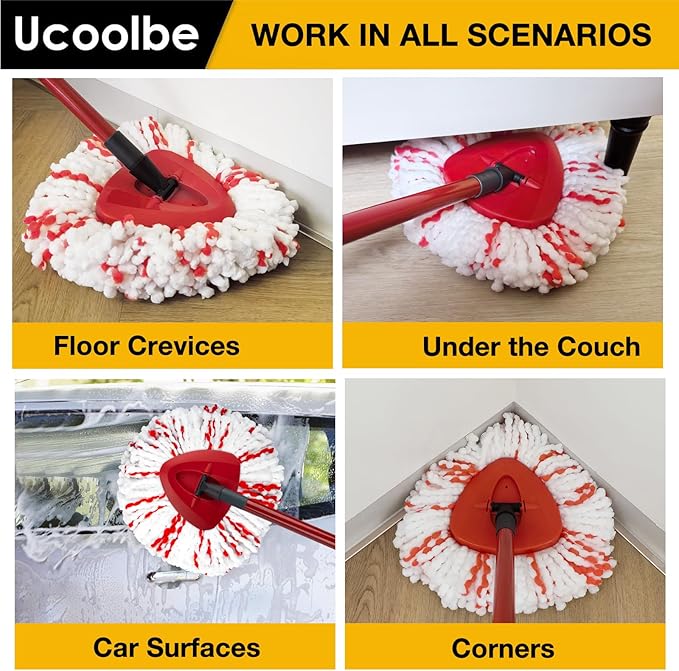 Ucoolbe Upgraded mop Refill for O Cedar, 3 Pack Spin mop Heads Replacements Compatible with O Cedar EasyWring Spin Mop Bucket System, 40% More Cleaning Power, Microfiber and Machine Washable