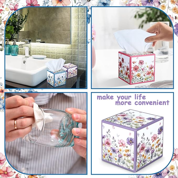 12 Pack Floral Facial Tissues Cube Boxes 600 Sheets 3 Ply Small Square Wildflowers Face Tissues Bulk for Summer Fall Car Bedroom Supplies