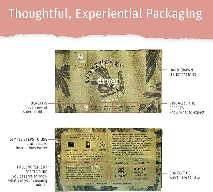 Grab Green Stoneworks Cruelty-Free Dryer Sheets | Softens Fabrics, Freshens Clothing & Reduces Static-Cling and Wrinkles | Plant Based | Oak Tree Scent (160 Sheets)