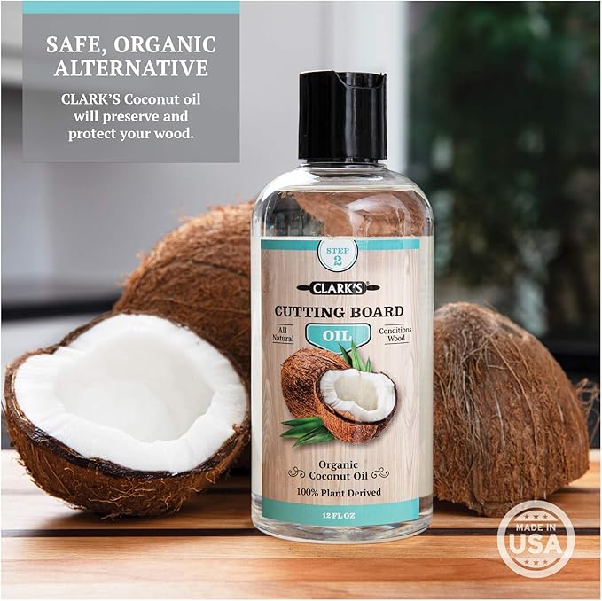 CLARK'S Coconut Cutting Board Finishing Kit - Refined Coconut Oil (12oz), Wax (6oz), Applicator and Buffing Pad - Butcher Block Oil and Wax