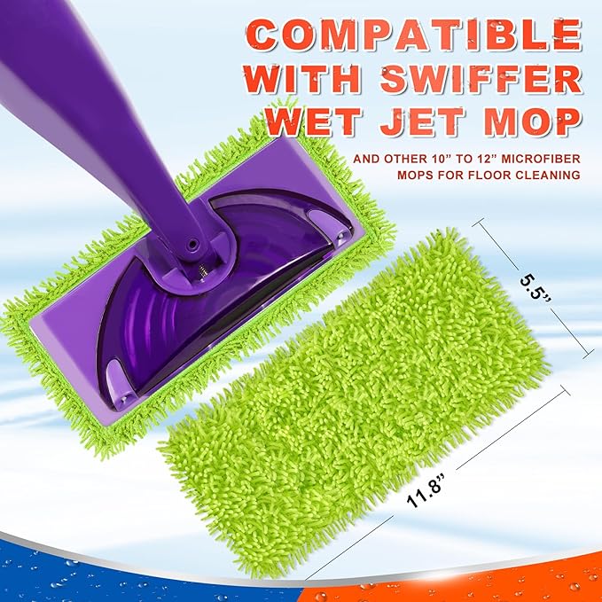 4 Pack Reusable Mop Pads for Swiffer WetJet, Wet Pads Refill for Swiffer Wet Jet, Microfiber Mop Pads Machine Washable Wet Dry Pads Refill for Laminate, Hardwoods, Vinyl, Marble, Stone and Glass
