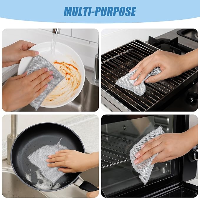 Non Scratch Wire Dishcloth Multipurpose 30PCS - Kitchen Wire Dishwashing Rag Sets Bathroom Home Steel Wool Scrubber Essentials Towels Cleaning Pads Supplies,for Dishes Sinks, Dishes, Stove Top Tools