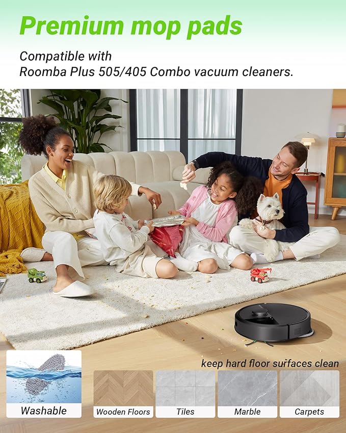 Mbetter 18 Pcs Replacement Parts for iRobot Roomba Plus 505/405 Combo Robot Vacuum Cleaner, Accessories with 1 Roller Brush, 6 Mop Pads, 3 Filters, 3 Side Brush,4 Vacuum Bags,1 Clean Tool