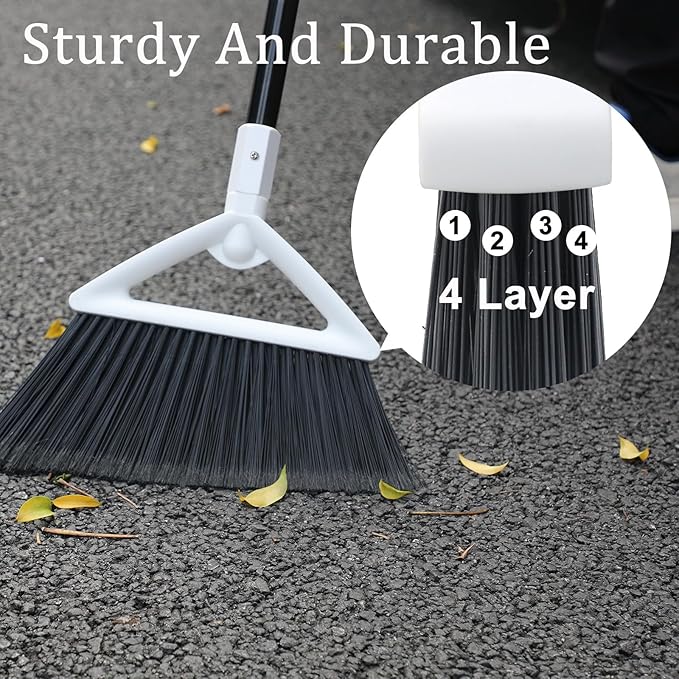 Szjyhqy 4 Pack Outdoor Indoor Broom, Brooms for Sweeeping Indoor, Heavy-Duty Kitchen Broom with Long Pole, Angle Broom White for Garages Restaurant Courtyard Office Slidewalk Lobby Sweep Dust
