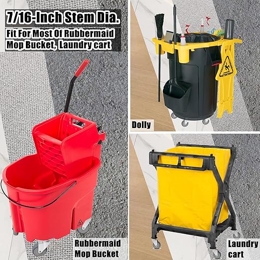 4-Inch Swivel Stem Caster, 7/16-Inch Stem Diameter Rubber Wheel, Heavy Duty TPR Replacement Wheels for Rubbermaid Mop Bucket Cart Grill Casters - 4 Pack (2 Brakes 2 Swivel)