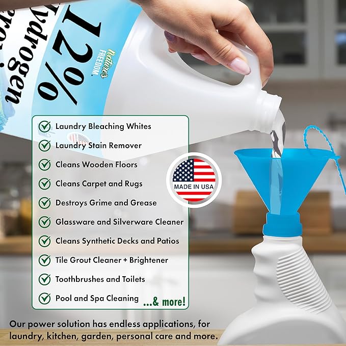 Nature's Freedom 12% Hydrogen Peroxide, Food Grade H2O2 and Purified Water Only, 2 Gallons Solution