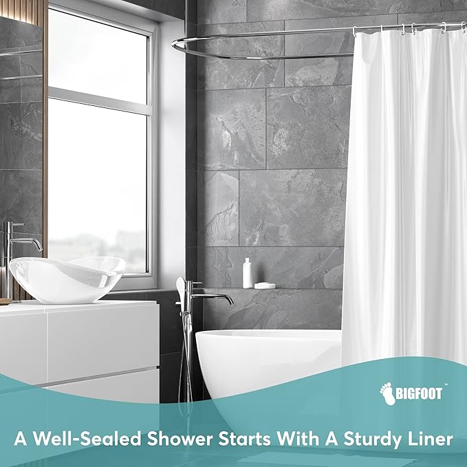 BigFoot Shower Curtain Liner – 72 x 72 Fabric Premium Shower Curtain with Rustproof Metal Grommet and 3 Magnetic Weights – Odor Free and Compatible with Standard Showers, White