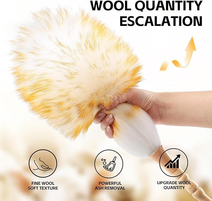 iHUFeather Lambswool Duster for Cleaning with Solid Wooden Handle Leather Hang Strap 19.6 inch Natural Feather Duster for Cleaning Ceiling Fans Window Blinds Computer Furniture(2 Pack)