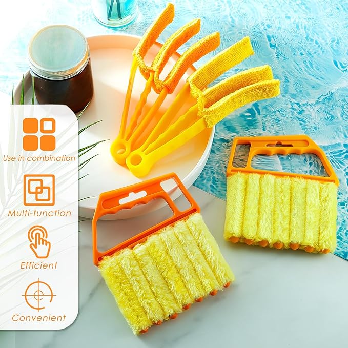 Romooa 4 Pcs Window Venetian Blind Cleaner Duster Tool 7 Finger Blind Rush and Shutter Cleaner Brush Hand-held Window Shutter Air Conditioner Duster for Dirt(Yellow, Orange)