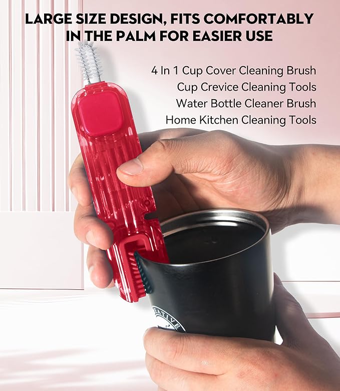 VIDONIO 4 in 1 Cup Lid Gap Cleaning Brush, Multifunctional Insulation Bottle Cleaning Tools, Mutipurpose Tiny Silicone Cup Holder Cleaner, Home Kitchen Cleaning Tools