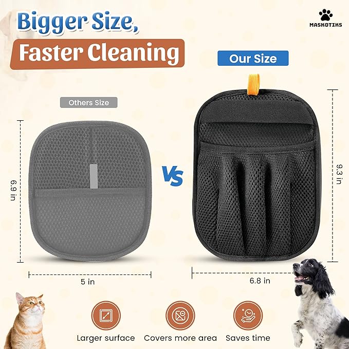 Maskotiks Pet Hair Removal Glove-Electrostatic Pet Hair Remover Glove with 5-Finger Design, Cat Hair Remover Glove for Couch,Car,Laundry,Carpet,The Magic Brush Pet Hair Remover is Light and Washable