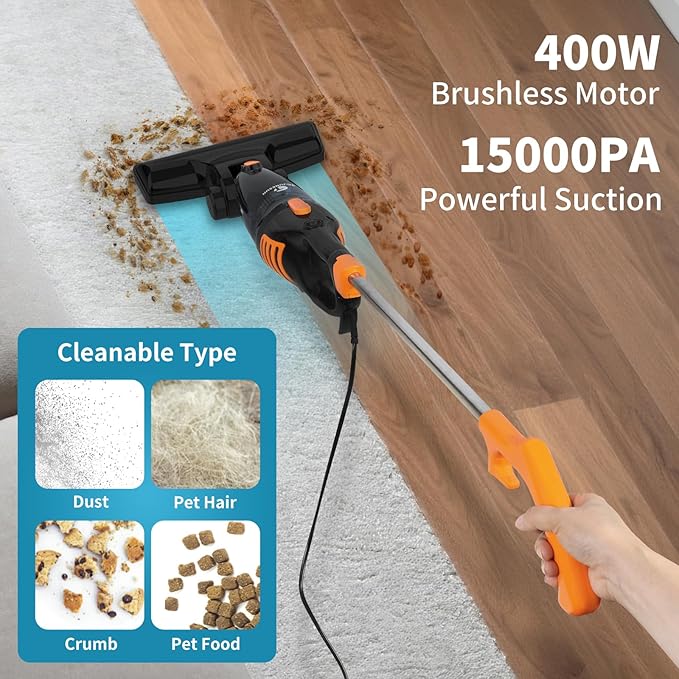 TC-JUNESUN Corded Vacuum Cleaner, 12 in 1 Ultra-Lightweight Vacuum Cleaners for Home 15KPa Powerful Suction Stick Vacuum with Washable HEPA Filter for Home, Car, Pet Hair, Carpet, Hard Floor