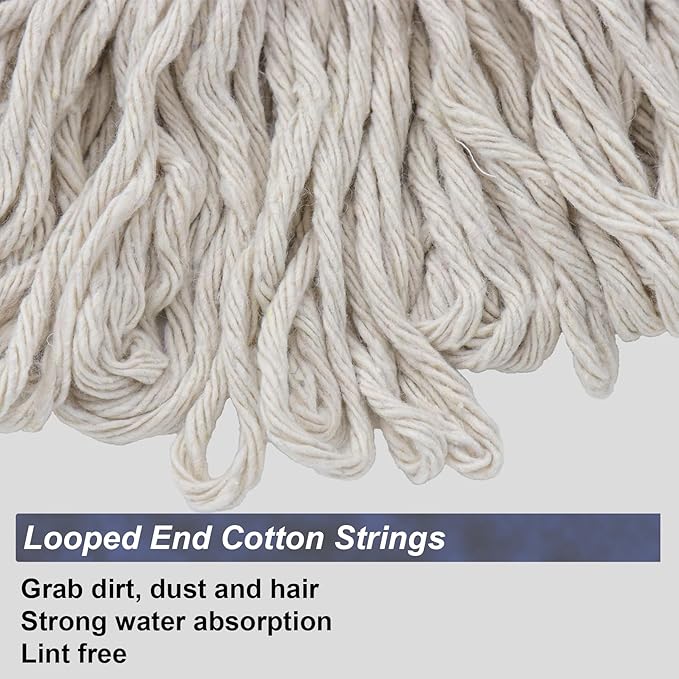 Cotton String Screw on Mop Replacement Head Compatible with All Standard US Threading Pole (Acme 3/4 inch Thread) - 2 PCS