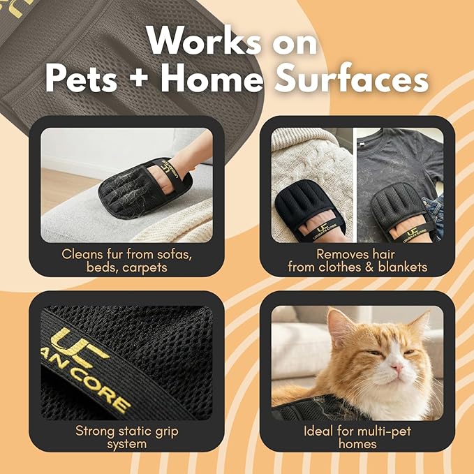 URBAN CORE. 2 PCS Electrostatic Pet Hair Removal Glove for Laundry Best Dog Hair Remover Glove Magic Brush for Pet Fur Removal on Couch Use for Cat Grooming Supplies Dog Grooming Tool