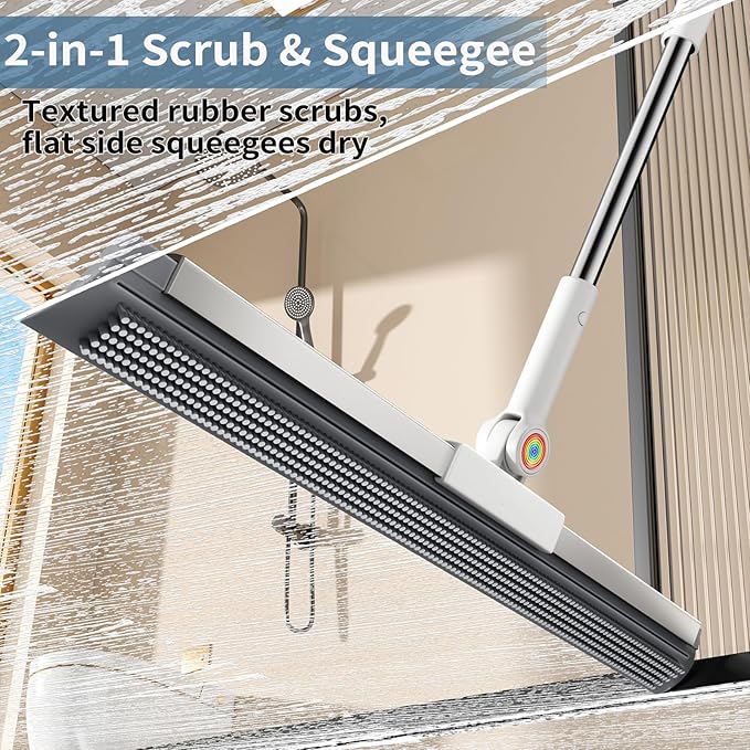 Squeegee Broom for Floor, Rubber Silicone Magic Broom with 180° Rotating Head & 63" Long Handle, Floor Squeegee Broom for Indoor/Outdoor Floor Cleaning, Pet Hair, Tile, Garage Concrete, Glass