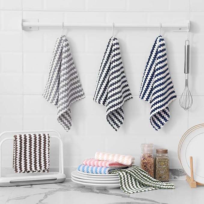 Homaxy 12 Pack Kitchen Dish Cloths, Ultra Soft and Absorbent Dish Towels, Reusable Fast Drying Microfiber Cleaning Cloth, Coral Velvet Wave Design No-lint, 10 x 10 inches, Pink