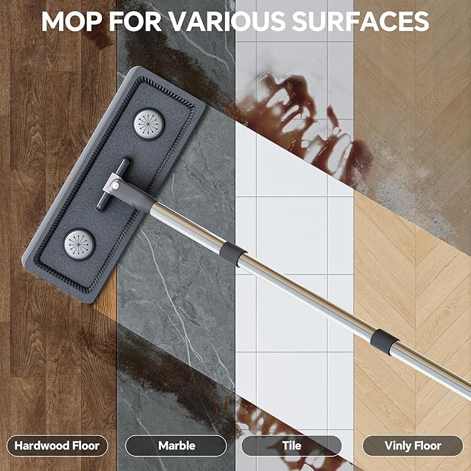 POPMOP Compact Floor Mop and Bucket - Flat Mop and Bucket with Wringer Set Hands Free | Wet Dry Mop for Apartment, Tiny Home, RV, Windows, Wall, Hardwood, Vinyl, Floor with 6 Microfiber Cloths