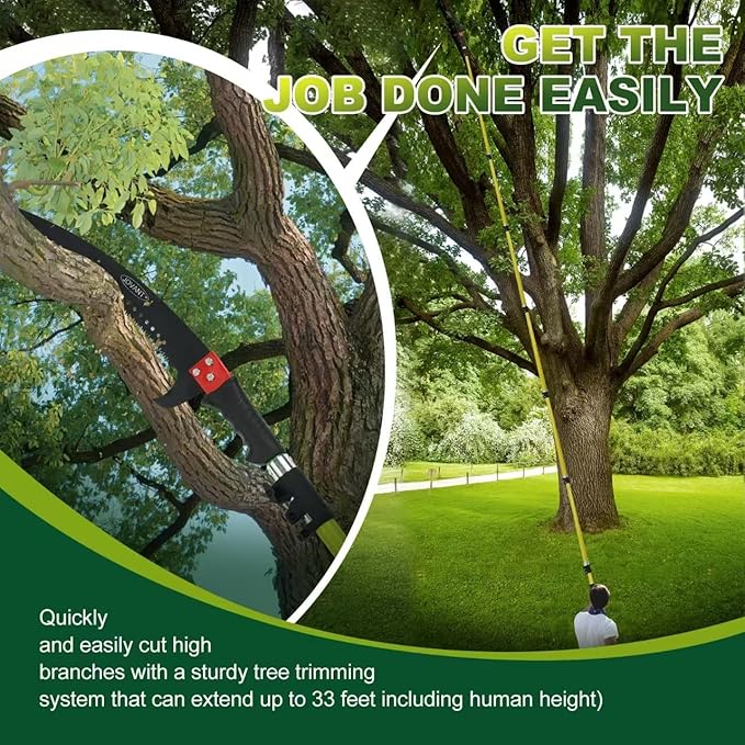 Jovant Manual Pole Saw,6.5-20 ft Extendable Pole with Double Lock Design to Reach up 26 ft for High Branches Trimming,SK5 Sharp Three-Sided Sharpened Edges Blade for Pruning Wild Palm Shrub and Tree