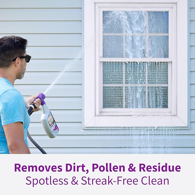 Rejuvenate High Performance Outdoor Window Spray and Rinse Cleaner with Hose End Adapter Instantly Removes Grime and Dirt Streak-Free Shine (32 oz)