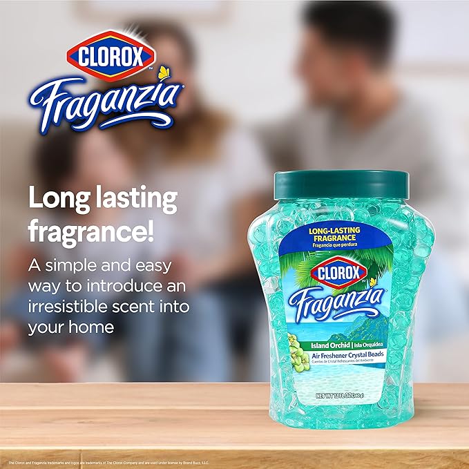 Clorox Fraganzia Crystal Beads Air Freshener in Island Orchid Scent - Long-Lasting Room Deodorizer - Odor Eliminator Gel Beads to Freshen Home, Car, or Office, 12 Fl Oz