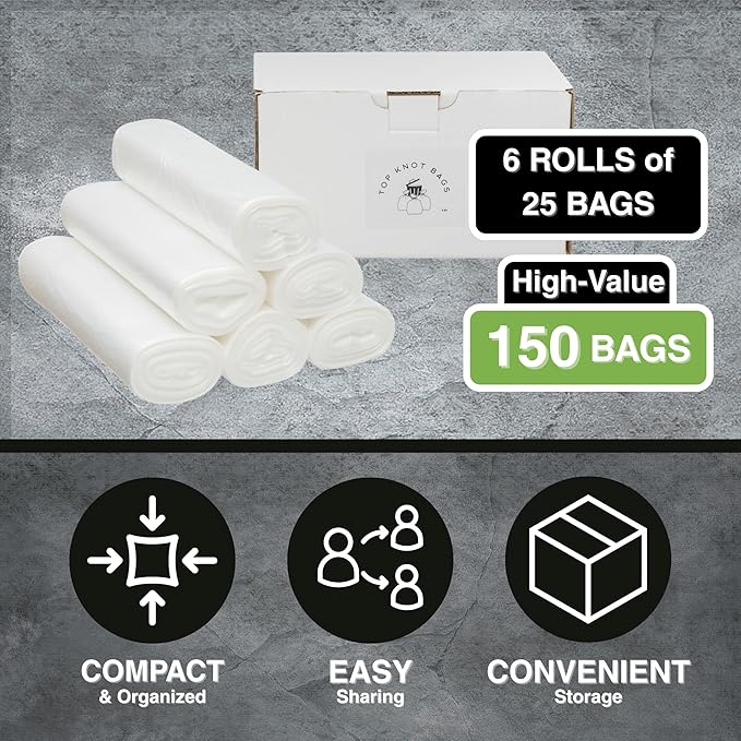 Top Knot Bags 45 Gallon Garbage Trash Bag 40X48" Clear 150 Count Can Liner Bulk 40 Gallon 41 Gallon 42 Gallon 44 Gallon Made in USA