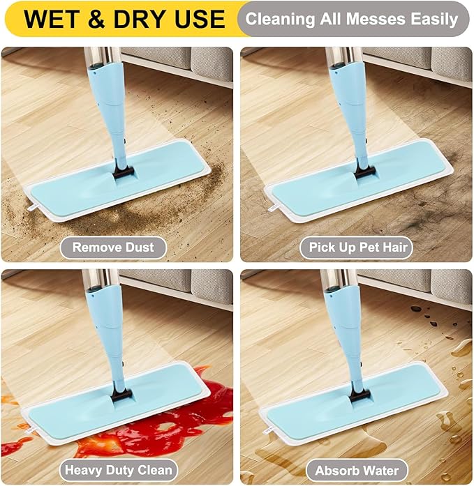 8 Pack 16.5 inch Reusable Mop Pads Microfiber Spray Mop Replacement Heads for Wet/Dry Mops Compatible with Bona Floor Care System