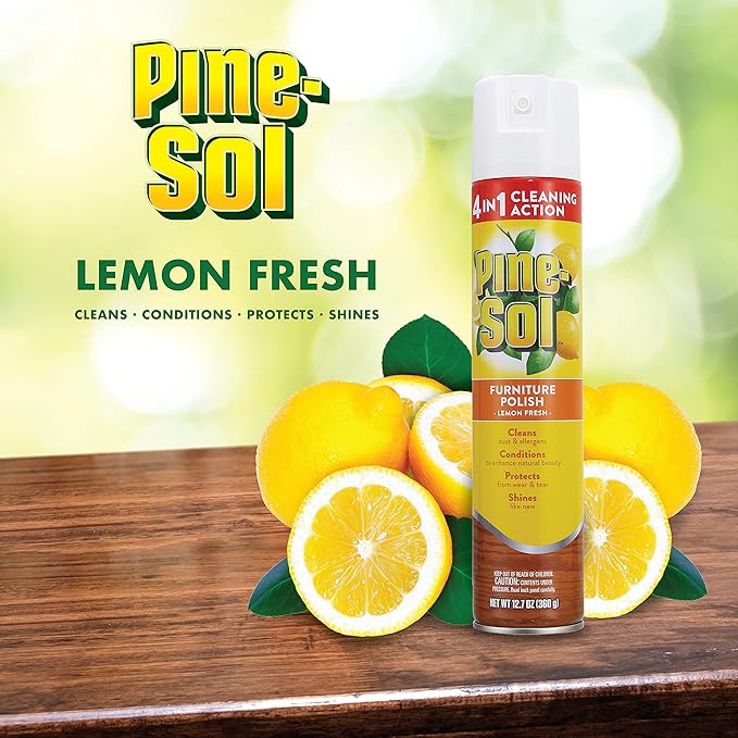 Pine-Sol Furniture Polish Aerosol, Lemon Scent - Wood Furniture Polish Spray Gives You A Powerful Clean You Can Trust - 12.7 Ounce
