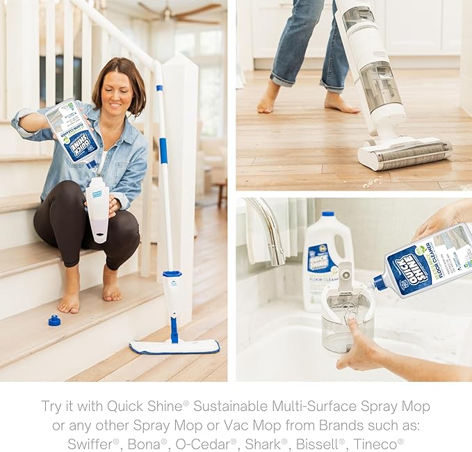 Quick Shine Multi Surface Floor Cleaner Daily Care 24oz, 6Pk | Ready to Use, Dirt Dissolving, Streak Free, No Rinse | Use on Hardwood, Laminate, Luxury Vinyl Plank LVT, Tile & Stone | Safer Choice