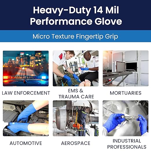 Adenna HERO Disposable Latex Gloves - 14 Mil, NFPA-Approved Heavy Duty Glove with 12" Extended Cuff & Micro-Textured Grip, Exam Grade, Powder Free, Case of 500, Large, Blue