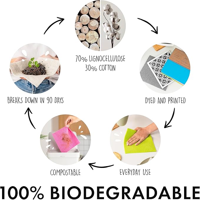 SUPERSCANDI 6 Pack Swedish Dishcloths for Kitchen - 100% Biodegradable & Compostable Reusable Paper Towels Washable, Food-Safe & Without Plastic - Dish Rags Suitable for Any Surface, Brown