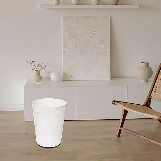 1.8 Gallons Small Trash Can, Decorative Wastebasket, Modern Leaf Pattern Design, Polypropylene Trash Can for Bathroom, Bedroom, Office (1, White)