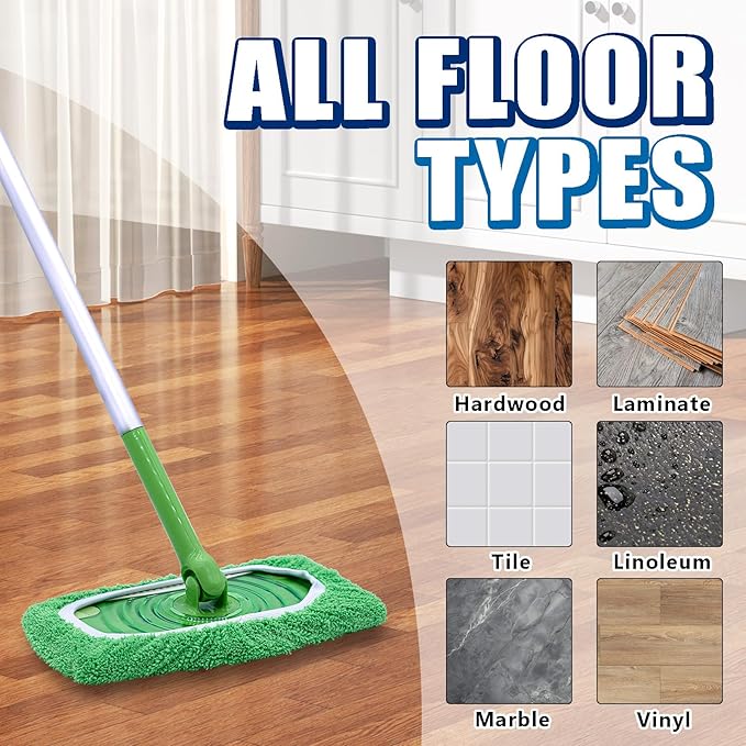RuannoClean Reusable Mop Pads Compatible with Swiffer Sweeper Mop, Washable Wet Mop Pads Refills, Dry Sweeping Cloths, Microfiber Mops for Floor Cleaning -2 Pack
