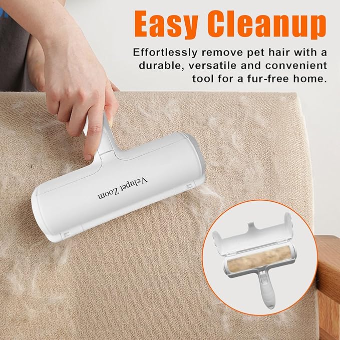 Velupet Zoom Pet Hair Remover Lint Roller for Pet,Cat Hair Removal Tool Reusable Lint Roller for Furniture, Couch, Carpet, Clothing and Bedding,White Red