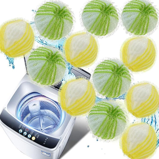 Pet Hair Remover for Laundry, 12 PCS Reusable Pet Hair Remover Balls, Washing Machine Hair Catcher for Dog and Cat Hair Removal, Gentle Lint Collector for Laundry Care, Yellow & Green